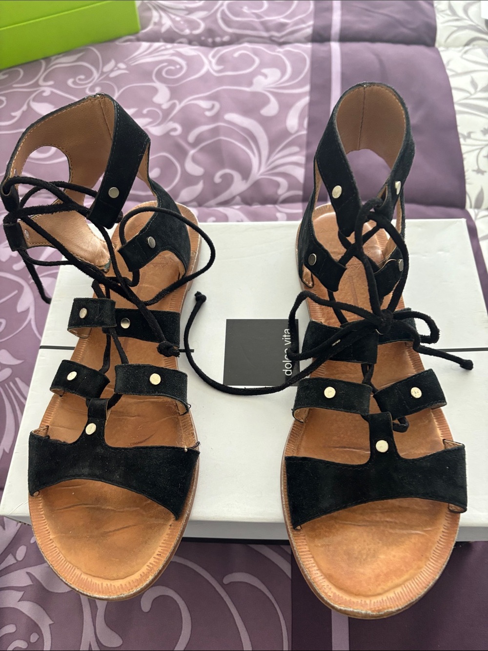 Dolce Vita Black Suede Lace-Up Gladiator Sandals
